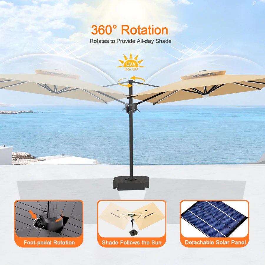 Premium Cantilever Umbrella with Full-Rib LED Strip Lighting