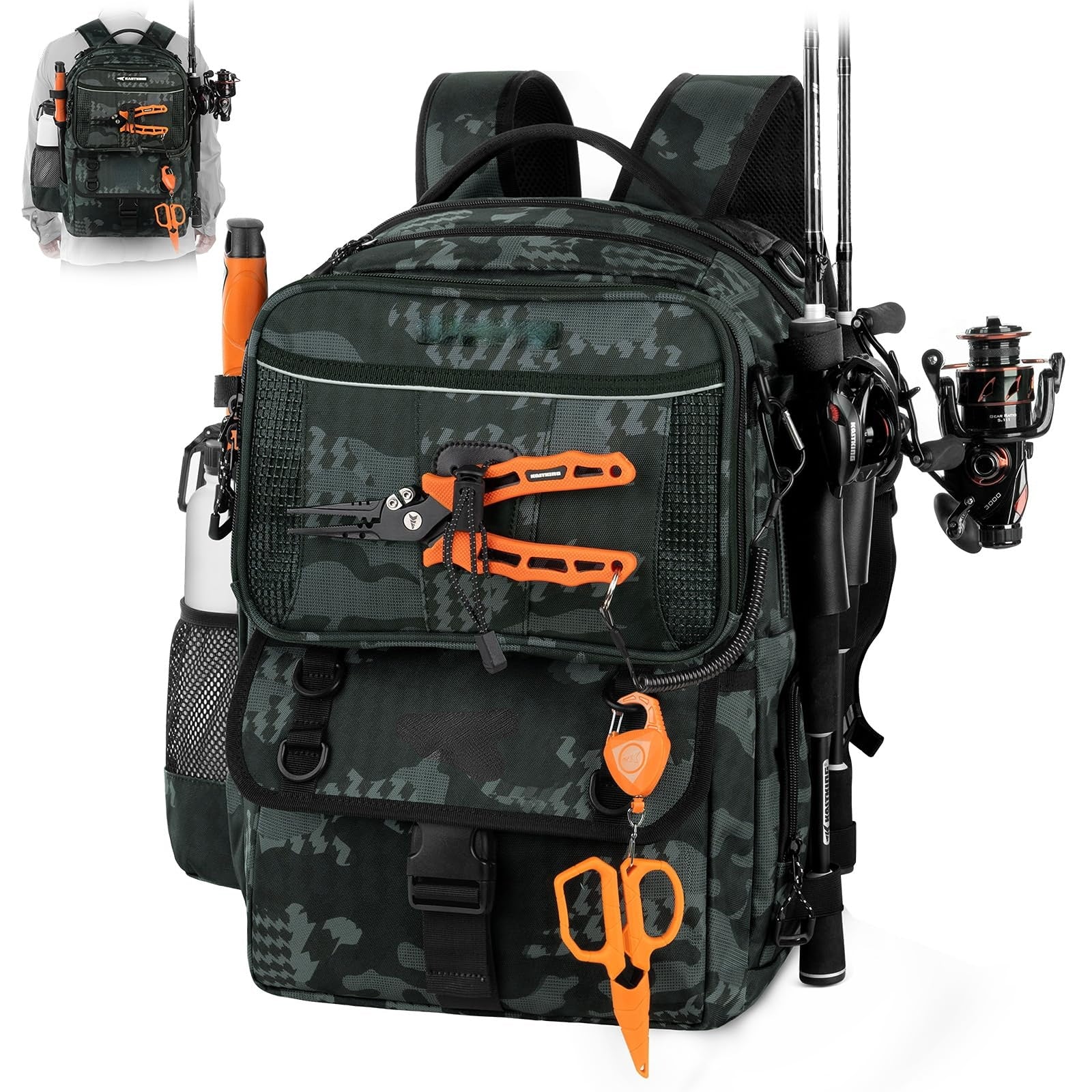 50L Interchangeable Fishing Backpack with 4 Included 3600 Tackle Boxes