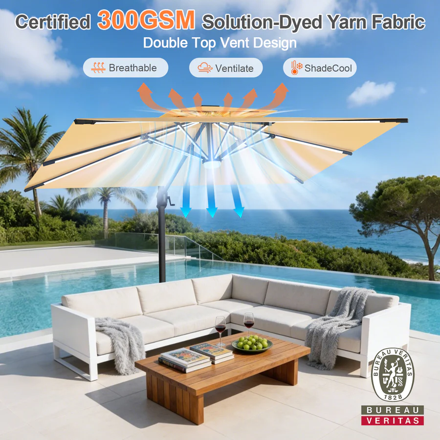 Premium Cantilever Umbrella with Full-Rib LED Strip Lighting
