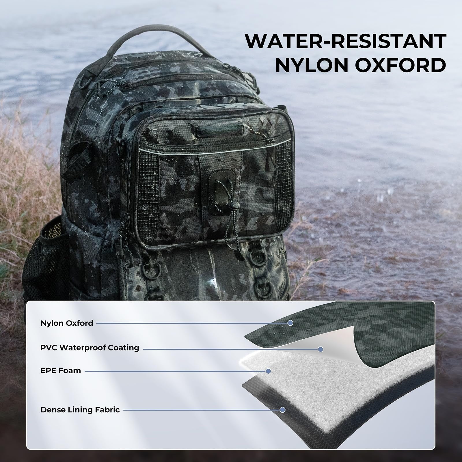 50L Interchangeable Fishing Backpack with 4 Included 3600 Tackle Boxes