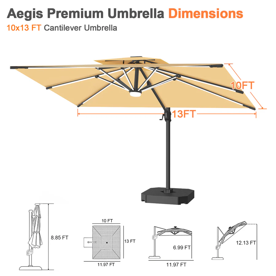Premium Cantilever Umbrella with Full-Rib LED Strip Lighting