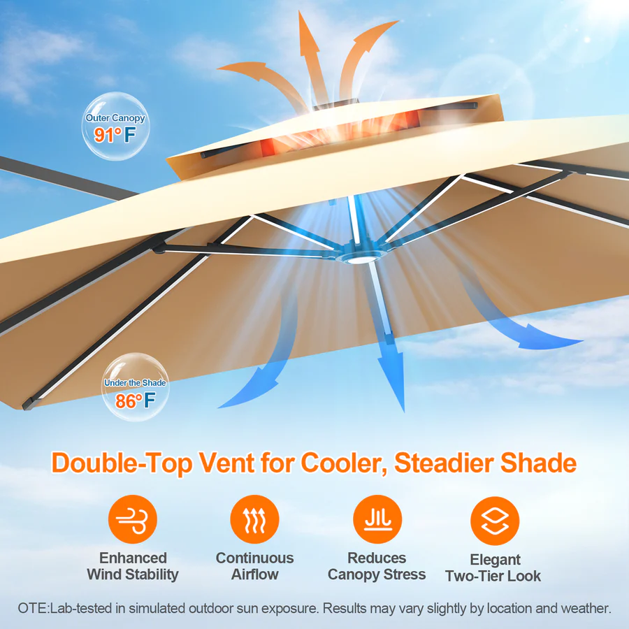 Premium Cantilever Umbrella with Full-Rib LED Strip Lighting