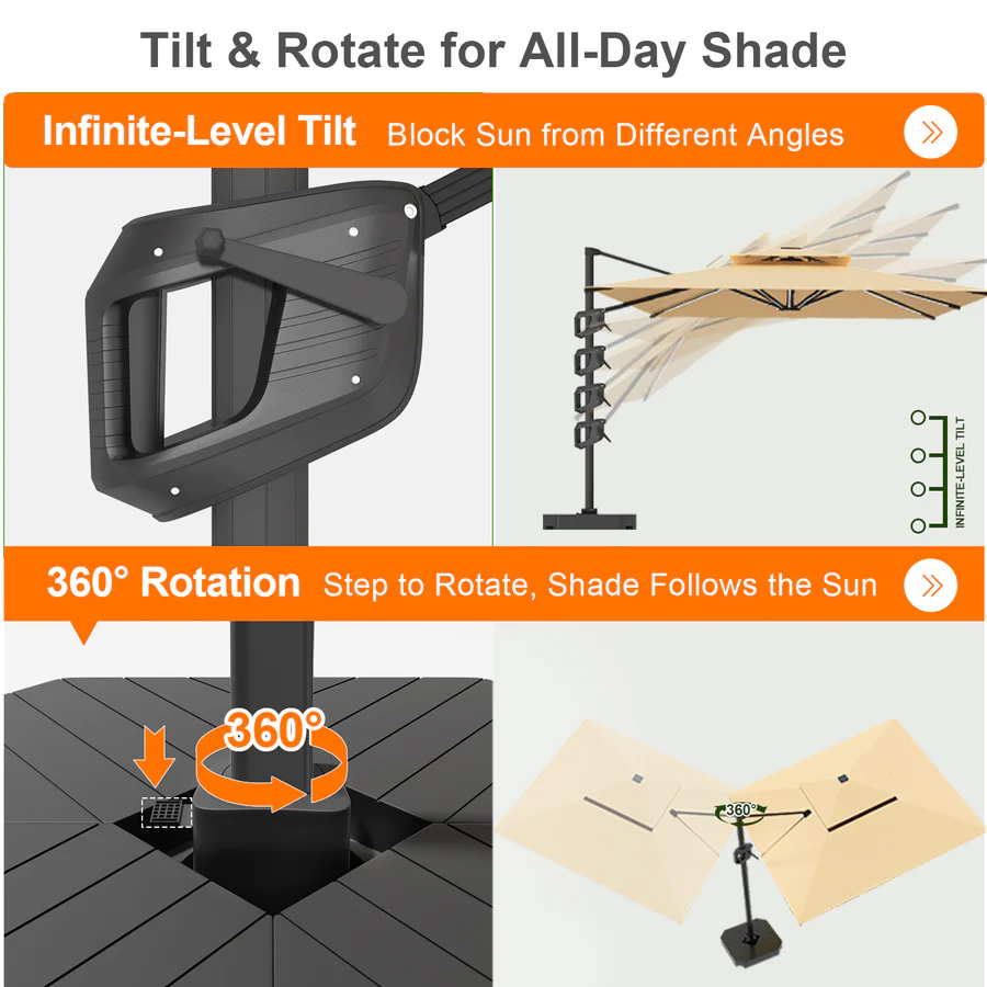 Premium Cantilever Umbrella with Full-Rib LED Strip Lighting