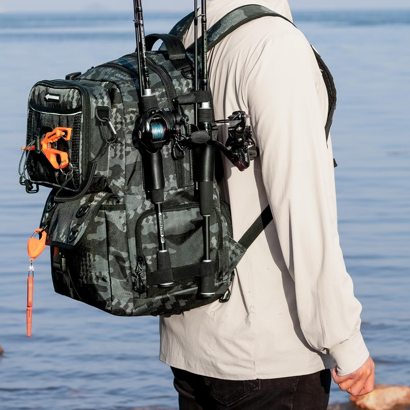 50L Interchangeable Fishing Backpack with 4 Included 3600 Tackle Boxes