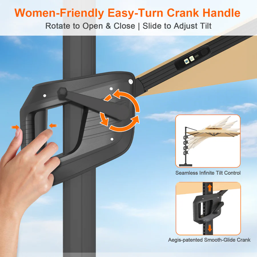 Premium Cantilever Umbrella with Full-Rib LED Strip Lighting