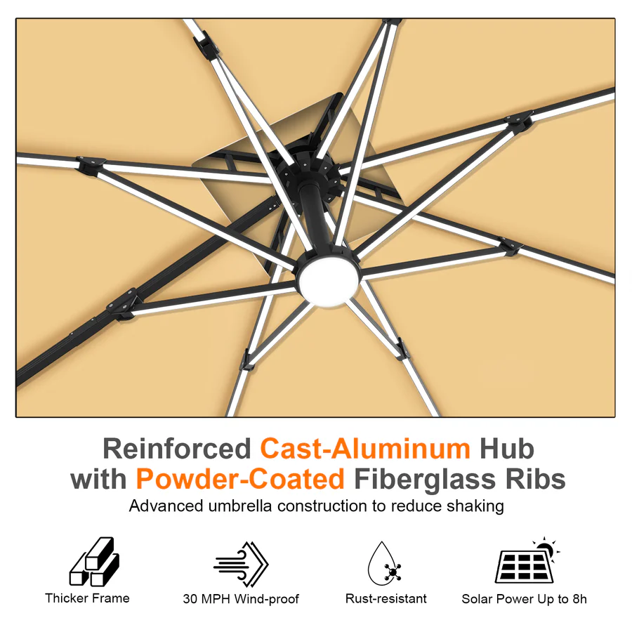 Premium Cantilever Umbrella with Full-Rib LED Strip Lighting