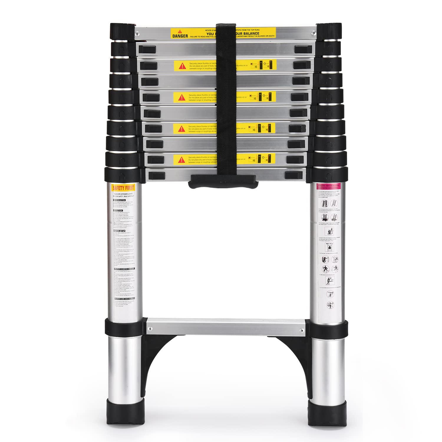 36% More Stable One-Button Retractable Aluminum Telescopic Ladder