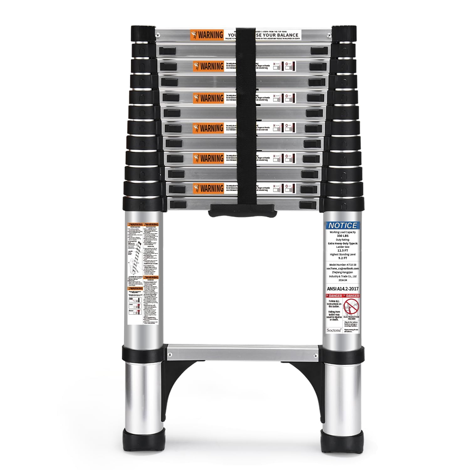 36% More Stable One-Button Retractable Aluminum Telescopic Ladder