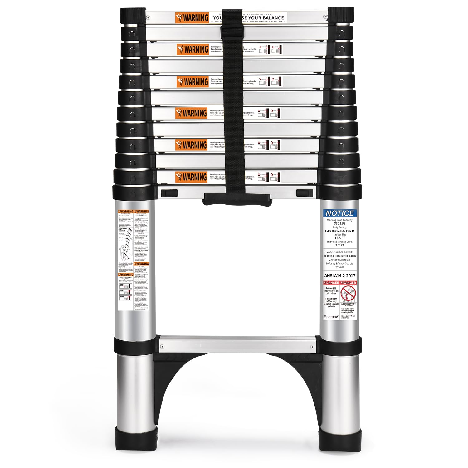36% More Stable One-Button Retractable Aluminum Telescopic Ladder