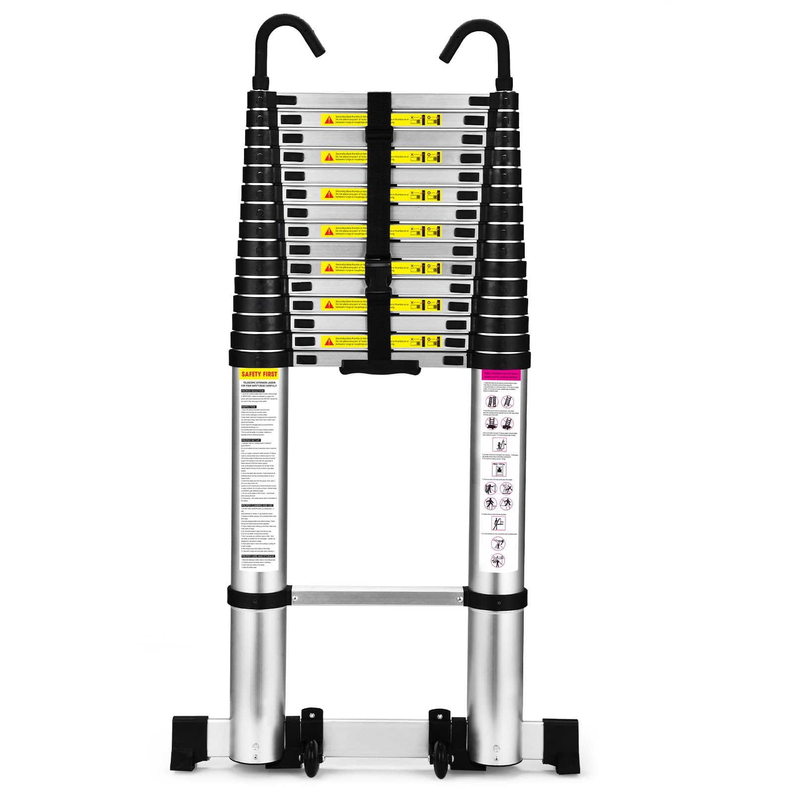 36% More Stable One-Button Retractable Aluminum Telescopic Ladder